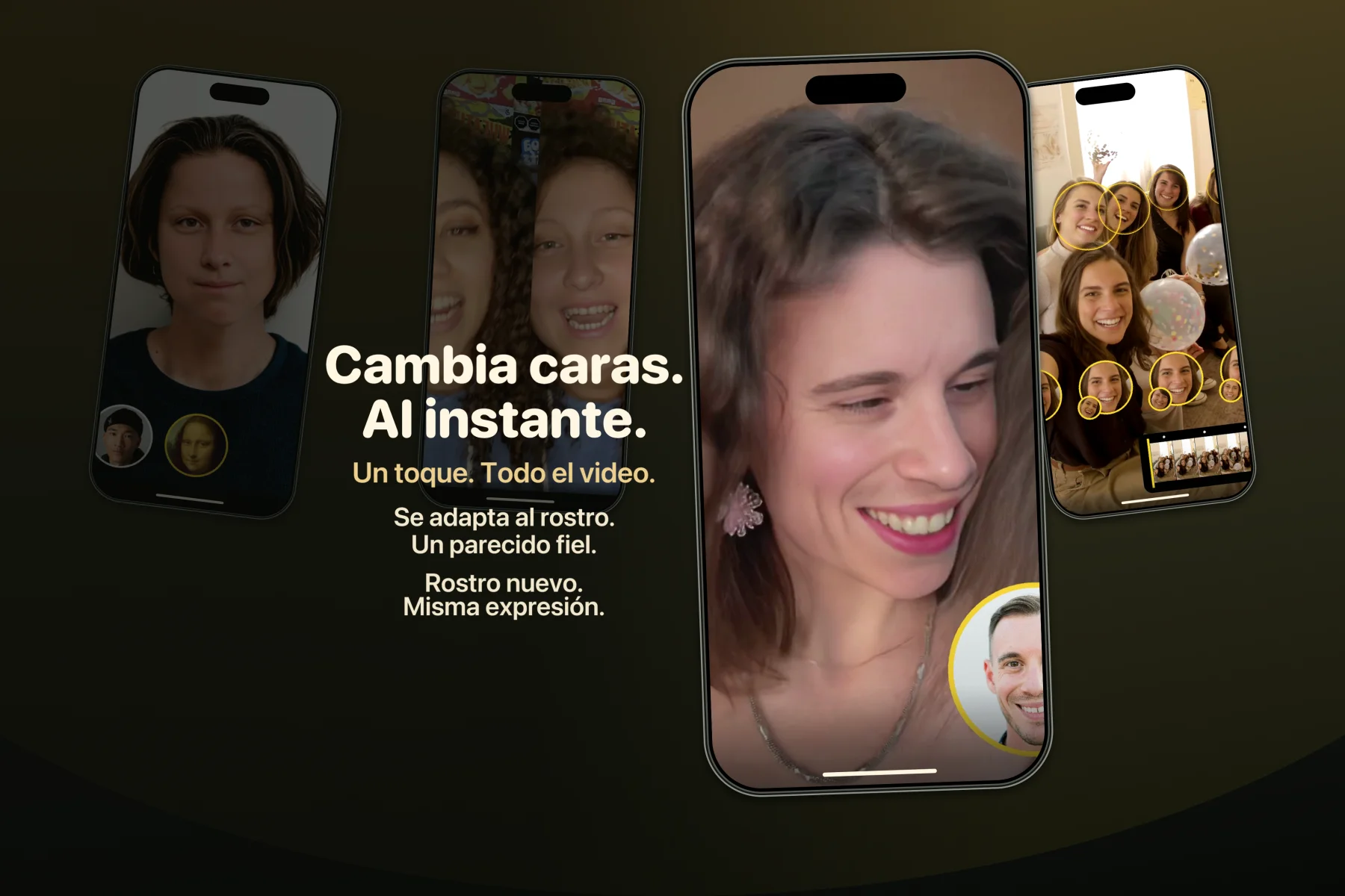 FaceSwap Offline: intercambio de caras en el dispositivo, varias personas en vídeo, parecido natural y expresiones sincronizadas